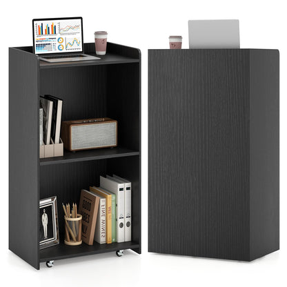 Goflame Portable Podium Stand, Lectern Podium with 2 Storage Shelves, 4 Universal Wheels, Mobile Speaking Podium Hostess Stand Pulpits