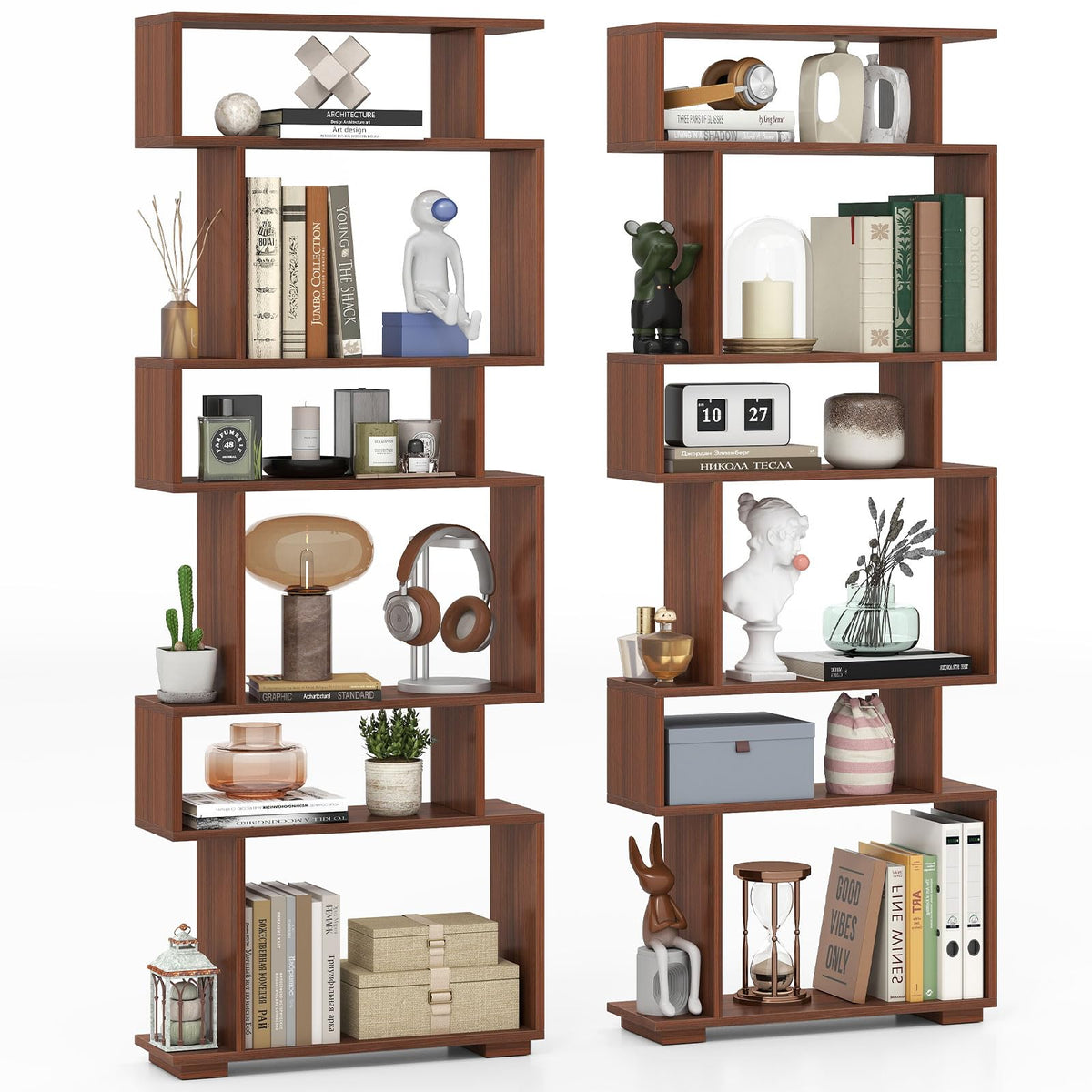 Goflame S Shaped Bookcase with 2 Anti Tipping Kits