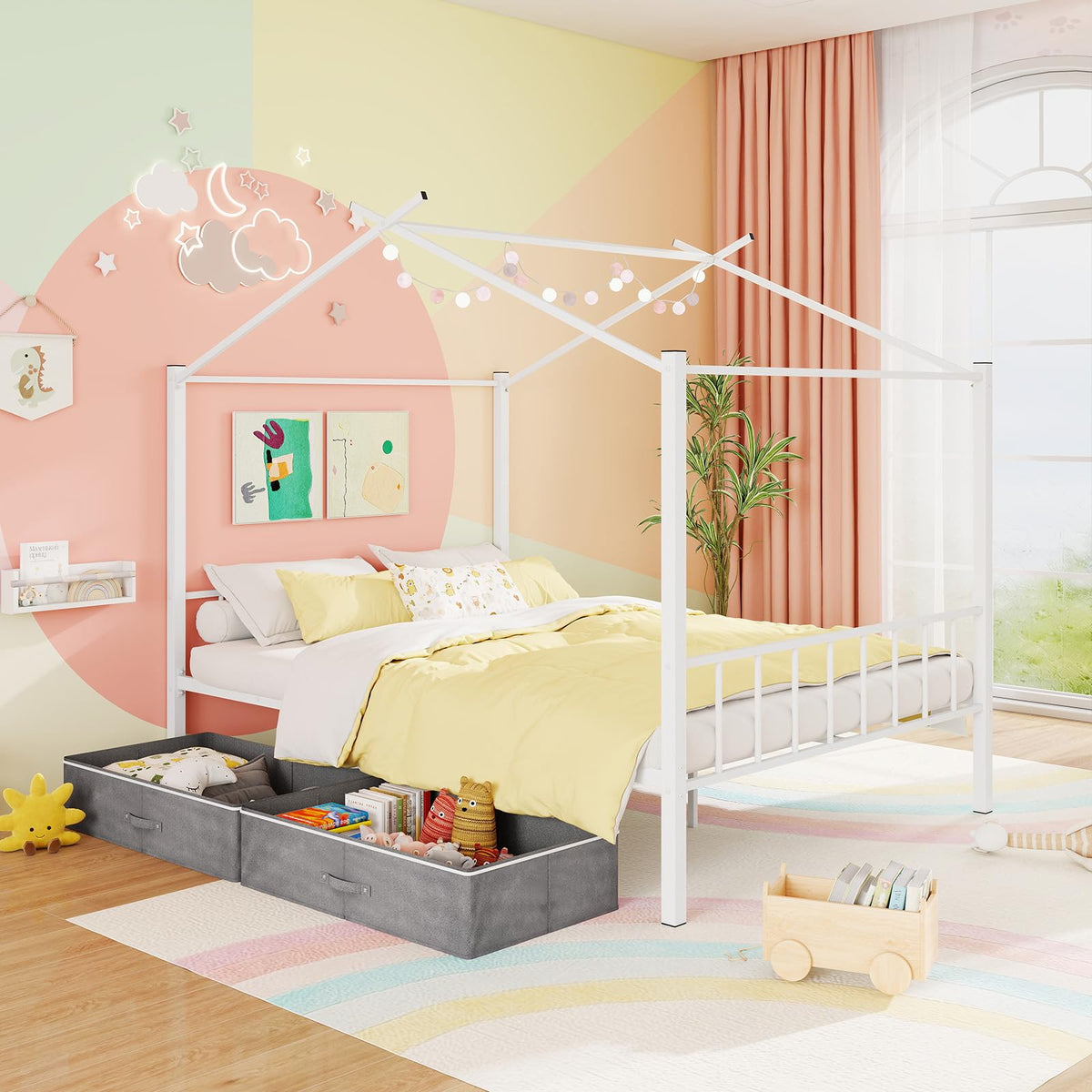 Goflame Full Size House Bed with 2 Storage Drawers