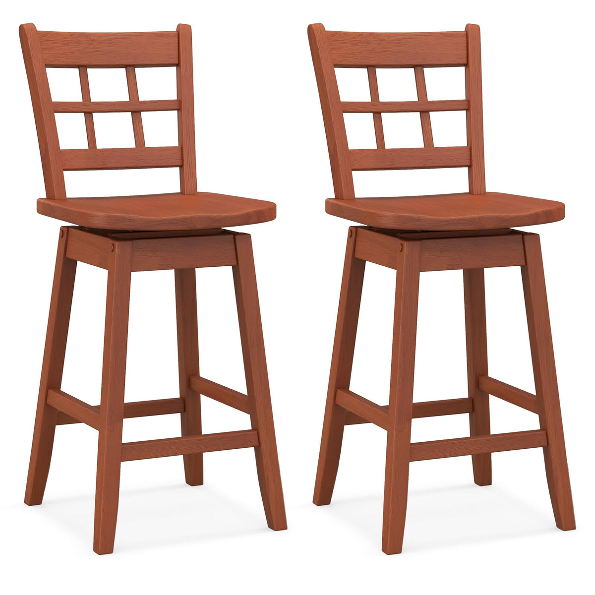 Goflame Bar Stools, Farmhouse Swivel Barstools with 6-Grid Hollow Back & Ergonomic Contoured Seat