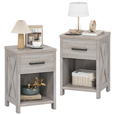 Goflame Wooden Bedside Table with Storage Drawer and Open Shelf