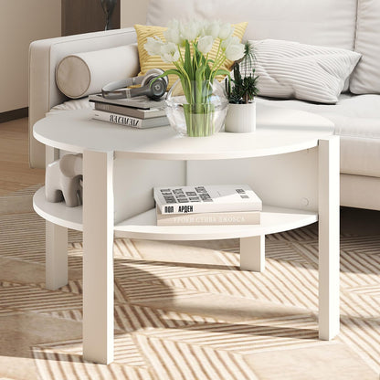 Goflame Round Coffee Table with Storage Shelves