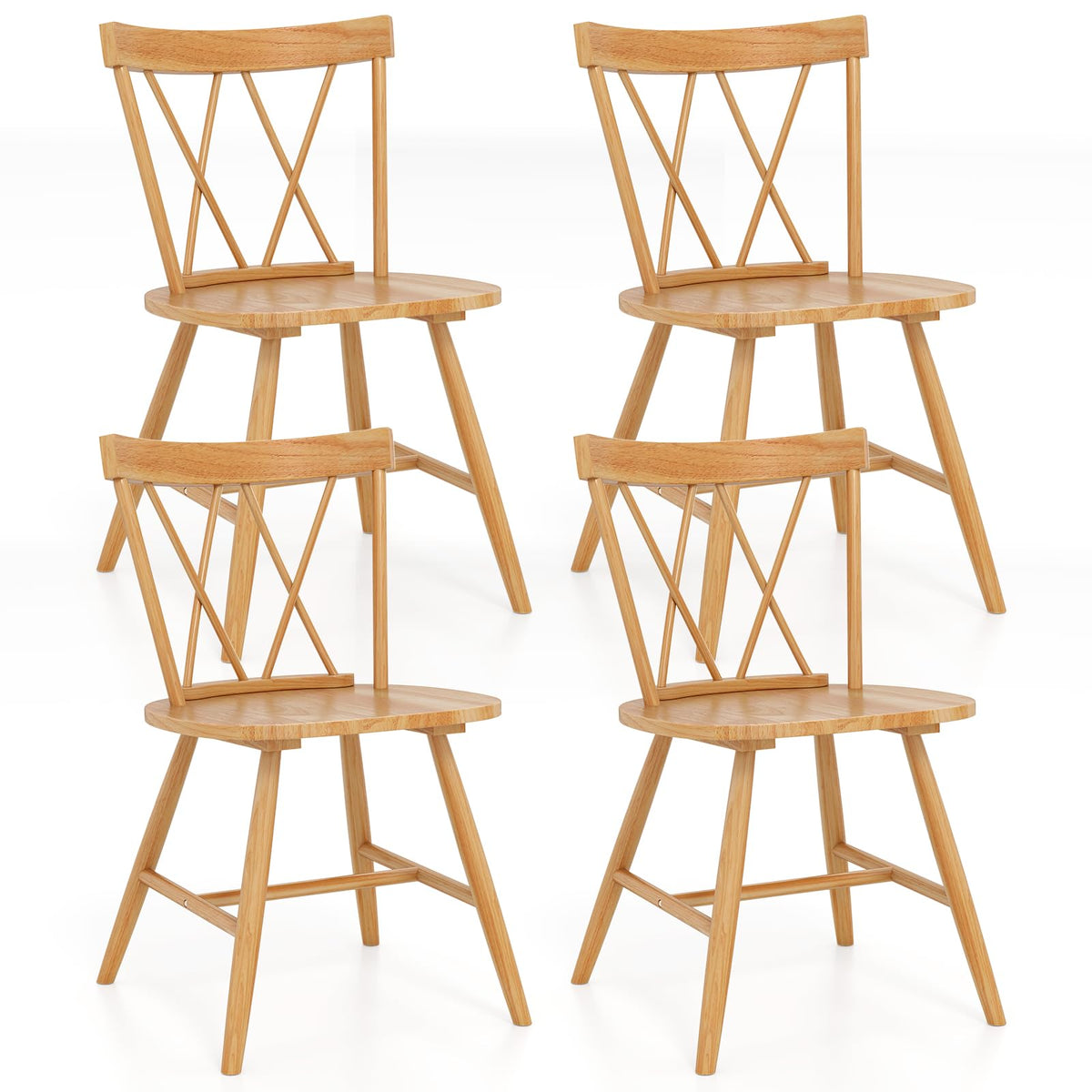 Goflame Wooden Dining Chairs Set of 2/4, Farmhouse Windsor Kitchen Chairs w/Cross Back, Wide Seat