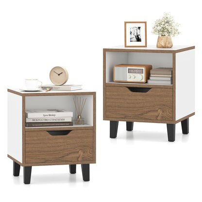 Goflame Mid Century Modern Nightstand with Metal Legs