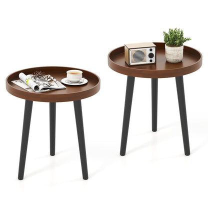 Goflame Mid Century Modern Side Table with Wooden Tray and Bamboo Legs