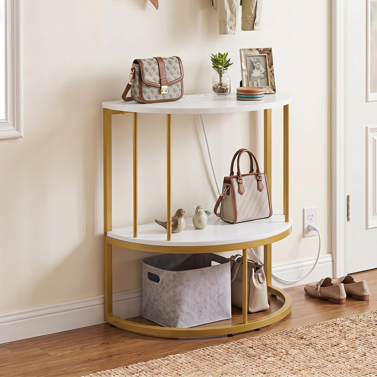 Goflame Half Moon Console Table with Outlets
