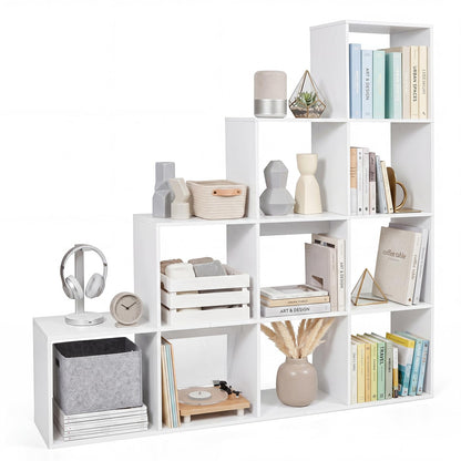 Goflame 51" Wooden 10-Cube Stepped Bookcase for Living Room