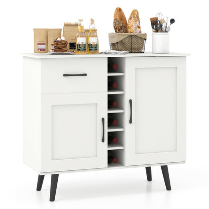 Goflame Buffet Sideboard Storage Cabinet - Wood Pantry Cupboard with 6-Bottle Wine Rack