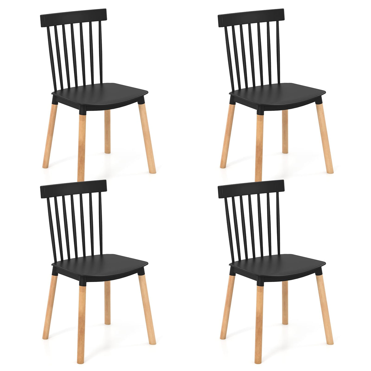 Goflame Set of 4 Windsor Dining Chairs White, Modern Kitchen Chairs w/Spindle Backs & Curved Seats