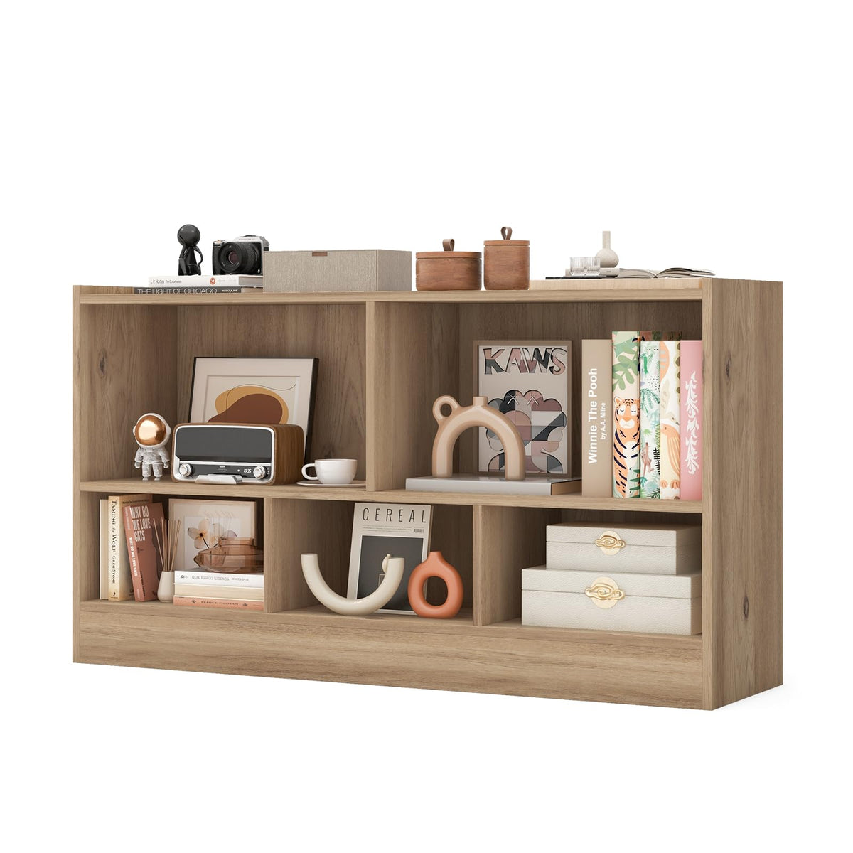 Goflame 5-Cube Bookcase, Freestanding 3-Tier Bookshelf with Spacious Top & Raised Base