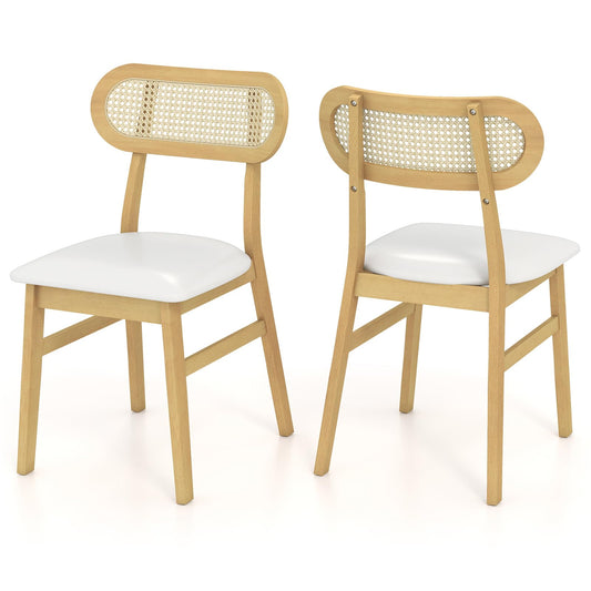 Goflame Two wooden chairs with white seats on a white background