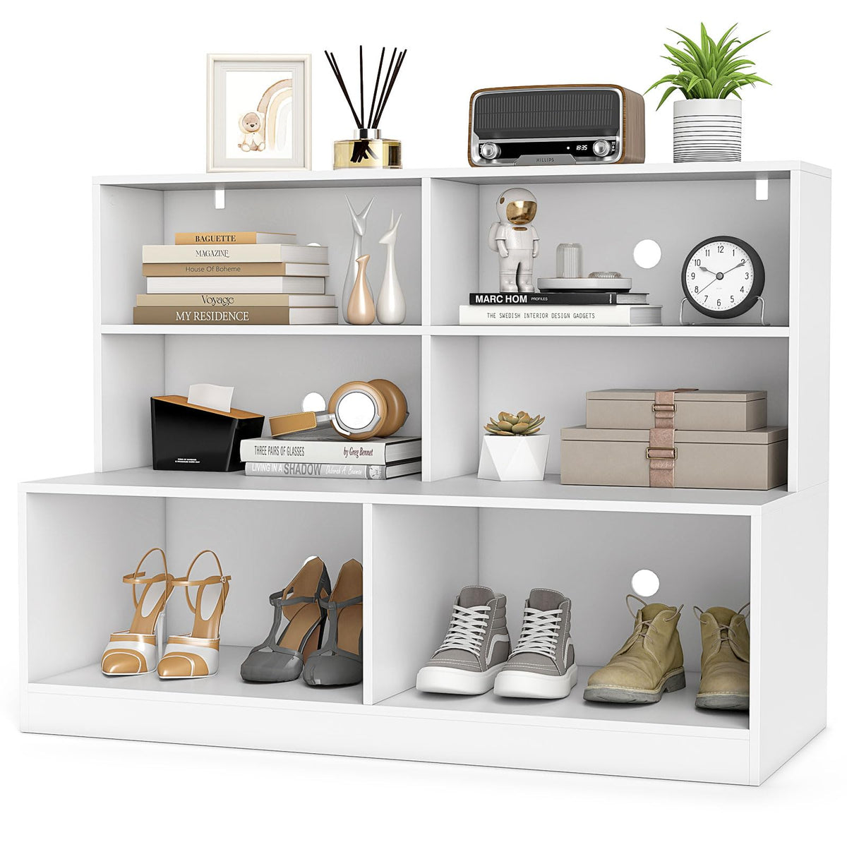 Goflame Storage Bench with Shelf 3-Tier Entryway Storage Cabinet w/Seat
