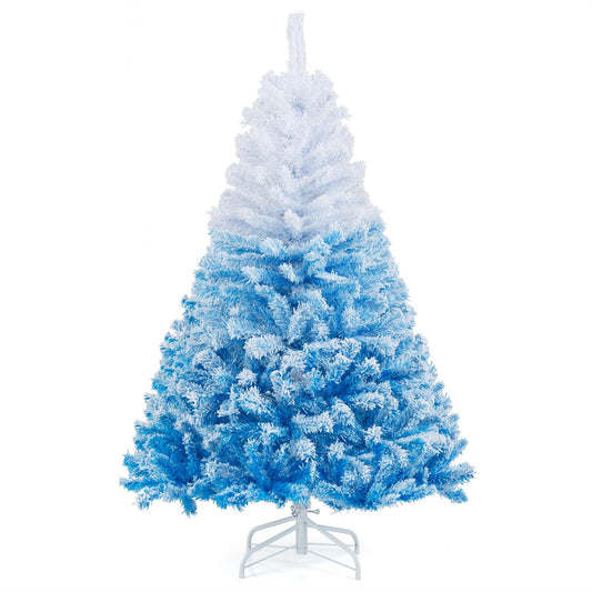 Goflame Snow Flocked Christmas Tree with Lush Branch Tips & Foldable Metal Stan ( Blue Gradient & White )