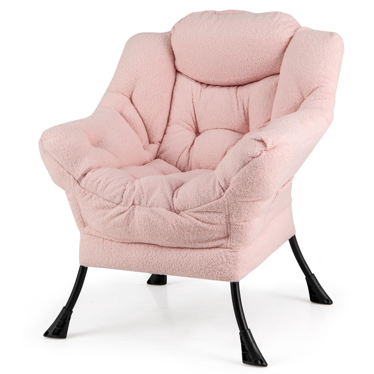 Goflame Set of 1/2 Lazy Chairs, Modern Sherpa Accent Chair w/Upholstered Single Sofa Chair w/Armrests & Side Pocket