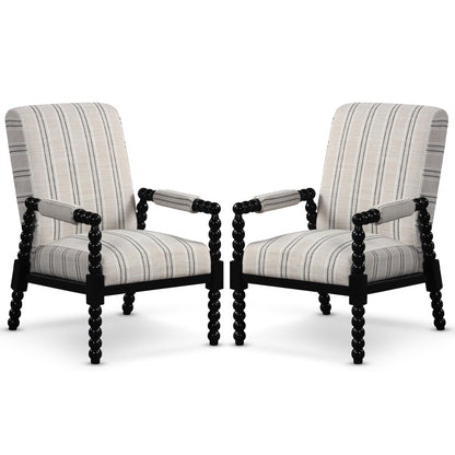 Goflame Mid Century Modern Spindle Accent Chair Set of 1/2, Upholstered Armchair w/Rubber Wood Frame