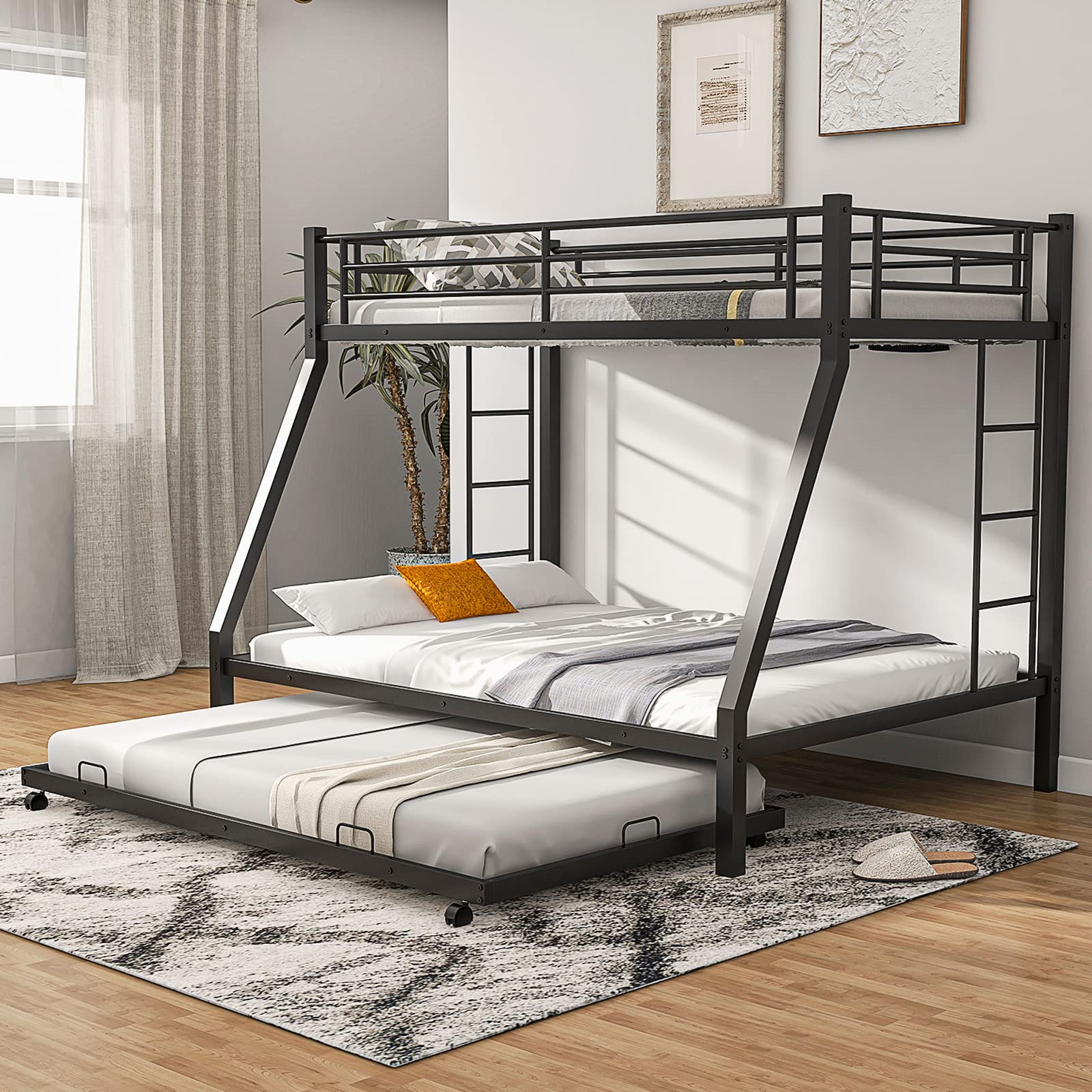 Goflame Twin Over Full Bunk Bed with Trundle