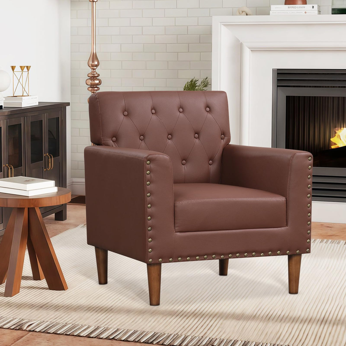 Goflame Mid Century Modern Accent Chair with Button Tufted Decoration and Rivets