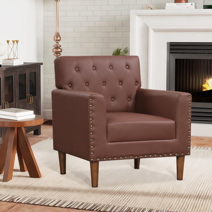 Goflame Mid Century Modern Accent Chair with Button Tufted Decoration and Rivets