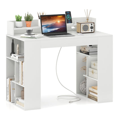Goflame White Desk with Storage Shelves