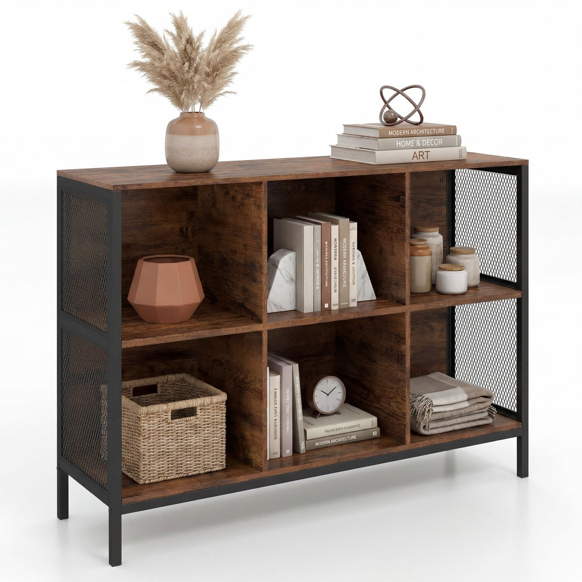 Goflame Industrial Accent 42" Wide Bookcase with 6 Cubes
