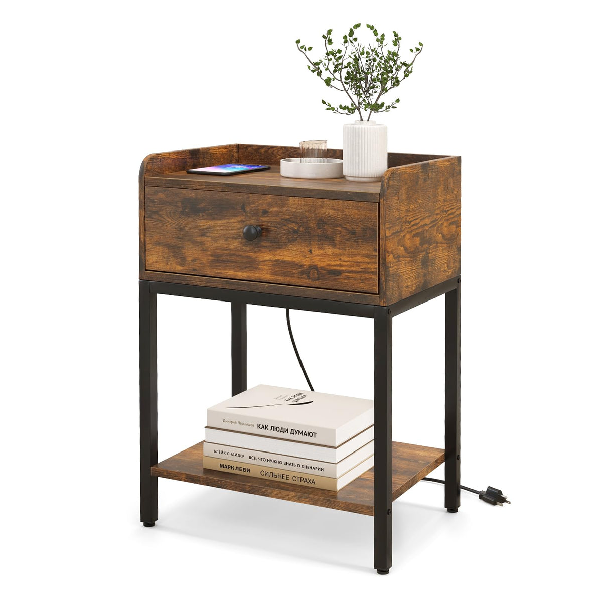 GOFLAME Nightstand with Charging Station