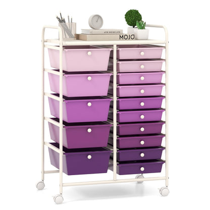 Goflame 15-Drawer Organizer Cart Office School Rolling Storage Cart