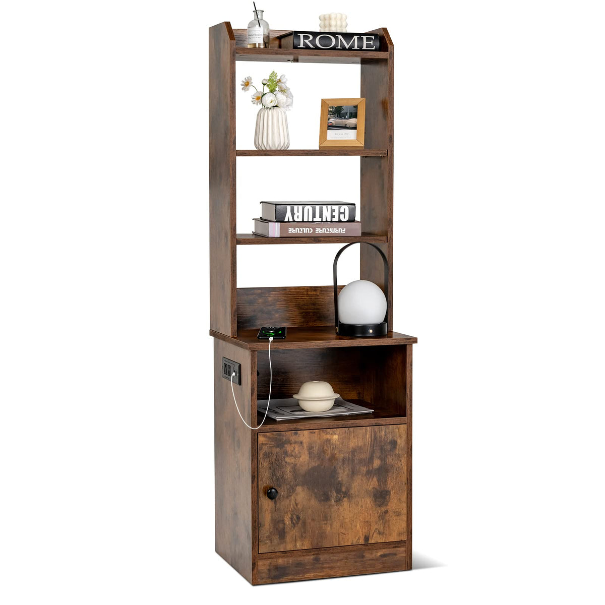 Goflame Nightstand with Charging Station - 55" Tall Bedside Table