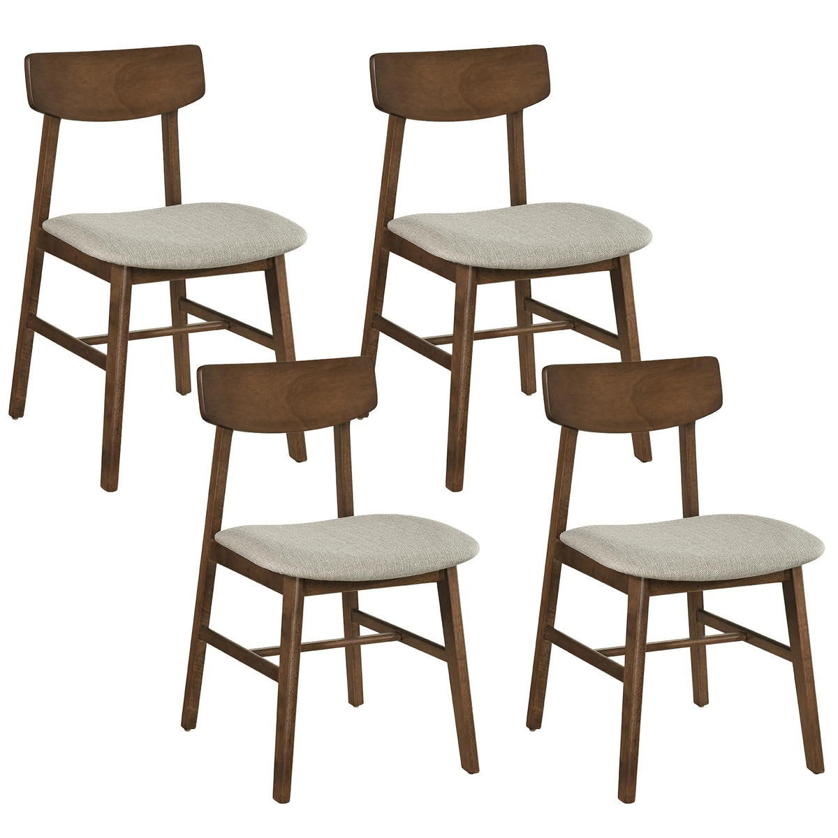 Goflame Solid Rubber Wood Dining Room Chairs with Curved Backrest