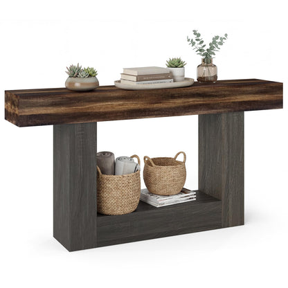 Goflame 63" Farmhouse Console Table | 2-Tier Narrow Entryway Table with Storage Shelf