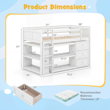 Goflame Loft Bed Twin Size with LED Lights