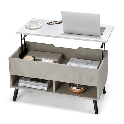 Goflame Lift Top Coffee Table, Modern Cocktail Table w/Hidden Compartment & 2 Open Shelves