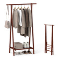 Goflame Folding Rubber Wood Clothes Hanging Rack Standing Garment Rack with Bottom Storage Shelf