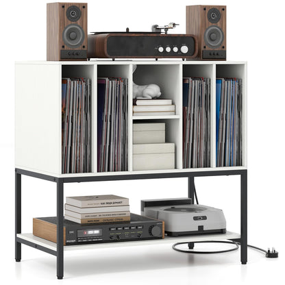 Goflame Record Player Stand with Charging Station Vinyl Record Storage for Music Living Room