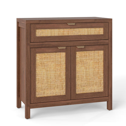 Goflame Sideboard Buffet Cabinet Rustic Rattan Storage Cabinet w/ 2 Doors
