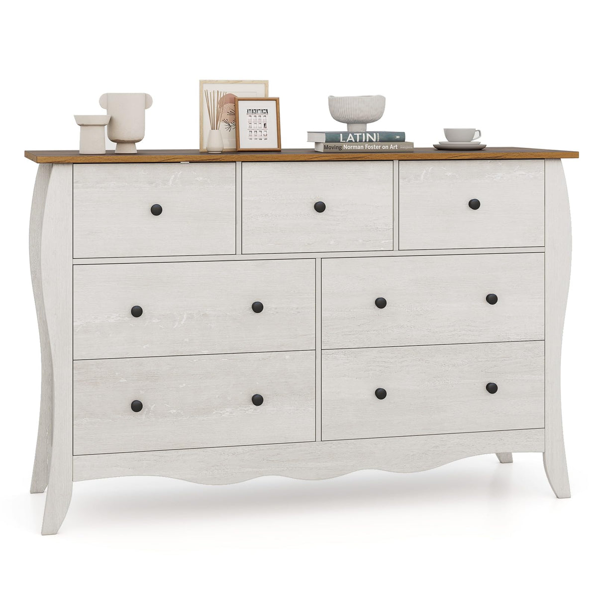 Goflame Storage Cabinet with Foldable & Detachable Fabric Drawers, Anti-Tipping Kit, 47” x 15” x 30.5” Farmhouse Floor Cabinet