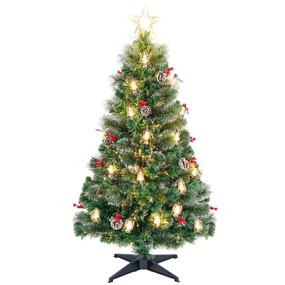 Goflame Pre-Lit Fiber Optic Christmas Tree, Artificial Snowy Xmas Tree with Warm White LED Lights