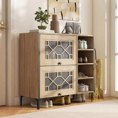 Goflame Shoe Cabinet with Flip & Slide Doors, Shoe Storage Cabinet with Adjustable Cube Shelves(Decorative Doors)