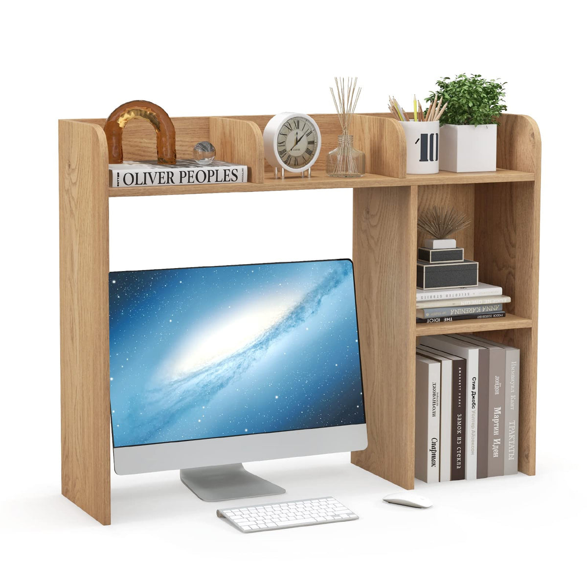 Goflame Desktop Bookshelf, Wood Desk Hutch Organizer for 27 Inch Computer Monitor