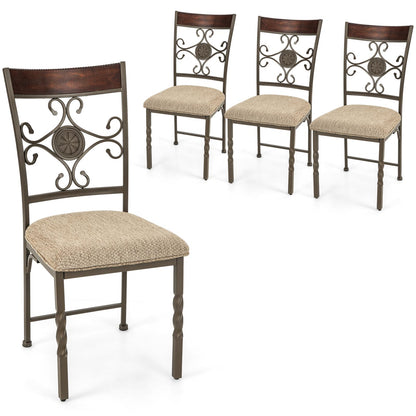 Goflame Upholstered Dining Chair Set, Vintage Metal Dining Chairs with Soft Padded Seat Cushion