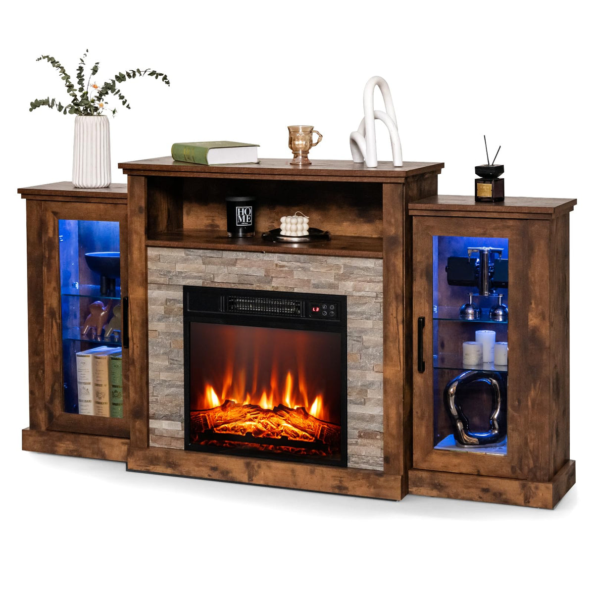 Fireplace TV Stand with LED Lights for TV up to 65”, Entertainment Center with 18” Electric Fireplace