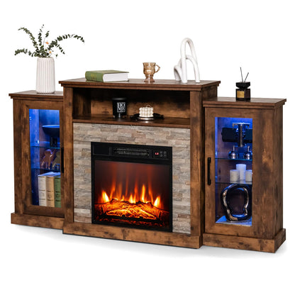 Fireplace TV Stand with LED Lights for TV up to 65”, Entertainment Center with 18” Electric Fireplace