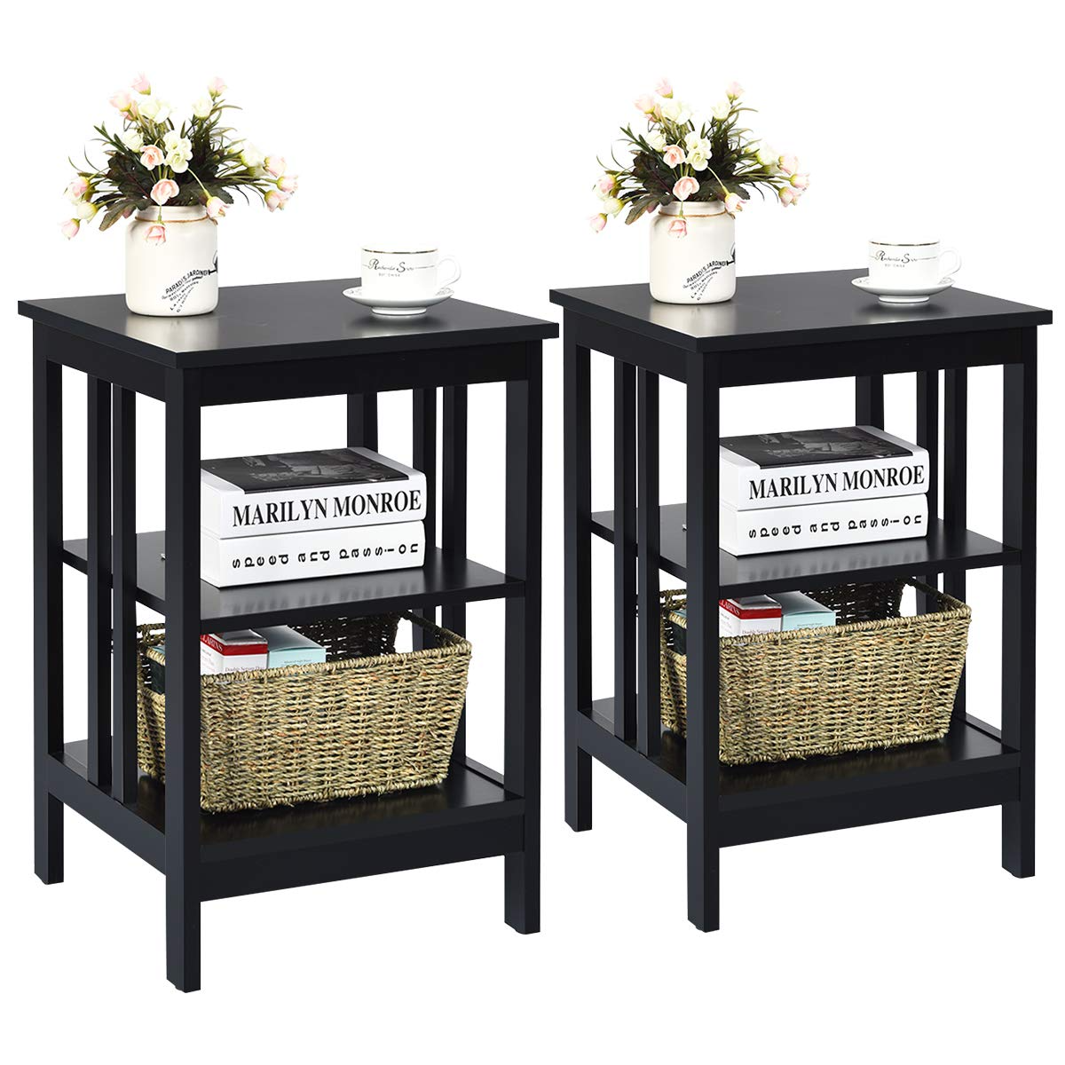 Goflame Nightstand 3-Tier Sofa Side Table W/Reinforced Bars and Stable Structure