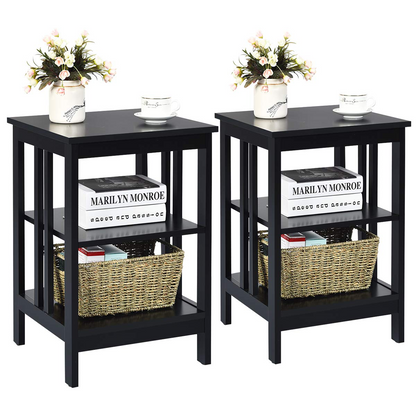 Goflame Nightstand 3-Tier Sofa Side Table W/Reinforced Bars and Stable Structure