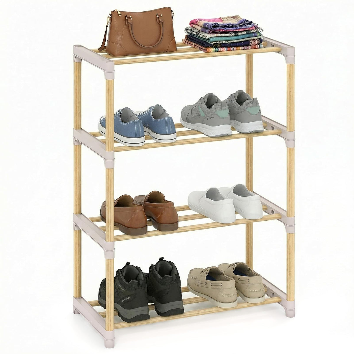 Goflame 4-Tier Stackable Pine Wood Shoe Rack for entryway
