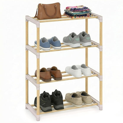 Goflame 4-Tier Stackable Pine Wood Shoe Rack for entryway