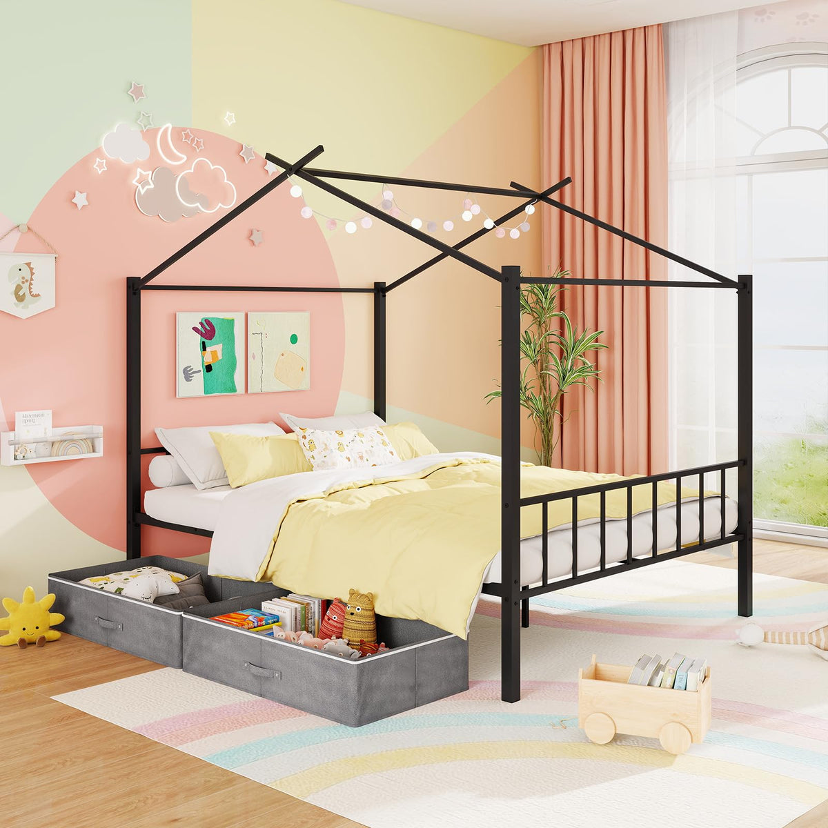 Goflame Full Size House Bed with 2 Storage Drawers