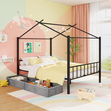 Goflame Full Size House Bed with 2 Storage Drawers