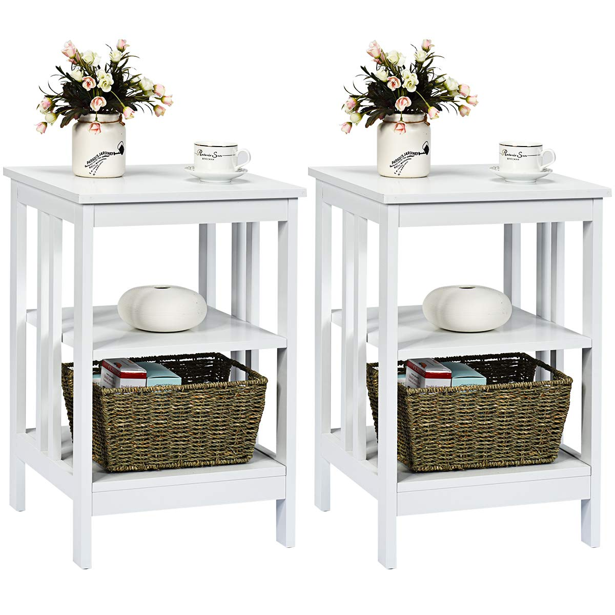 Goflame Nightstand 3-Tier Sofa Side Table W/Reinforced Bars and Stable Structure