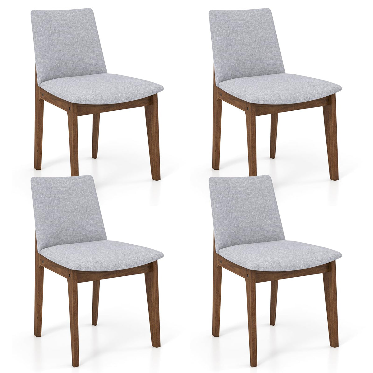 Goflame Upholstered Dining Chairs Set of 2/4, Linen Fabric Wooden Kitchen Chairs w/Rubber Wood Frame