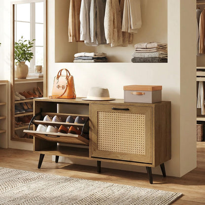 Goflame Rattan Shoe Cabinet with 2 Flip Drawers